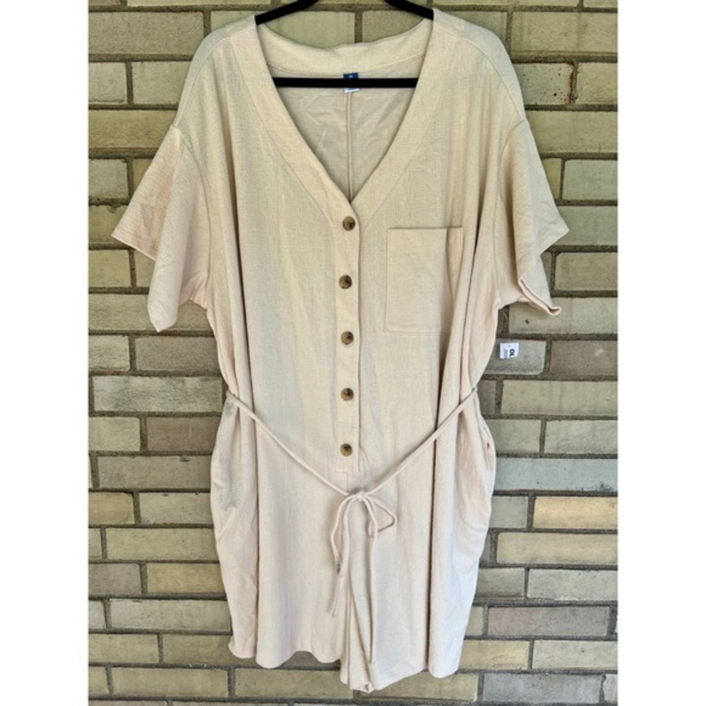 Old Navy Tan Textured Button Front Tie Waist Pocket Romper Plus Size 3X
